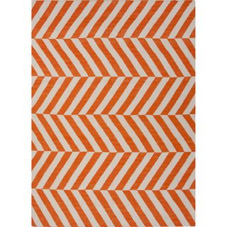 Handmade Flat weave Stripe pattern Red/ Orange Area Rug (5 X 8)