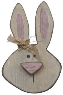 Bunny Head Burlap Wood Hanging Plaque   Primitive Counrty Spring Easter Rabbit Wall Decor  