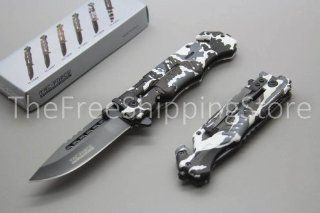 Winter Camo Blade Black Stainless Steel Folder Knife Rescue Linerlock : Hunting Folding Knives : Sports & Outdoors