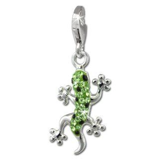 SilberDream Glitter Charm gecko with green Czech crystals, 925 Sterling Silver Charms Pendant with Lobster Clasp for Charms Bracelet, Necklace or Earring GSC571L: Clasp Style Charms: Jewelry