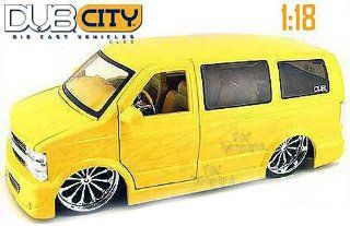 2001 Chevy Suburban Astro Van w/ Blade BD12 Spinners 1/18   YELLOW: Toys & Games