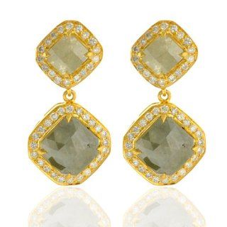 18kt Yellow Gold Diamond Pave Wedding Drop Earrings Fine Jewelry for Women's: Jewelry