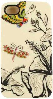 Cell Armor 4S/4 PC JELLY TE586 Hybrid Fit On Jelly Case for iPhone 4/4S   Retail Packaging   Butterfly/Dragonfly and Flowers/White: Cell Phones & Accessories