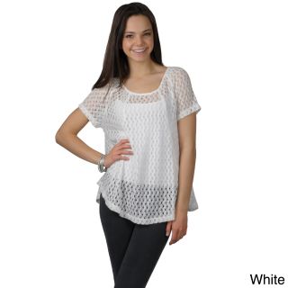 Journee Collection Journee Collection Womens Short sleeve Scoop Neck Crochet Top White Size S (4 : 6)
