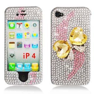 3D FULL DIAMOND, BUTTERFLY HEARTS ORANGE for iPhone 4 G S 4G 4GS (Verizon/AT&T/Sprint): Cell Phones & Accessories