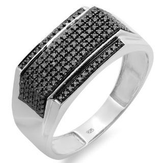 0.48 Carat (ctw) Platinum Plated Sterling Silver Black Diamond Men's Flashy Hip Hop Pinky Ring 1/2 CT: Jewelry