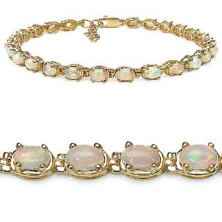 3.68 Genuine Opal 14k Gold Plated Sterling Silver tennis Bracelet ( 7.5 inches): Jewelry