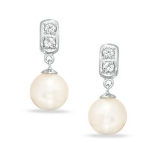 0mm Cultured Freshwater Pearl and White Topaz Drop Earrings in