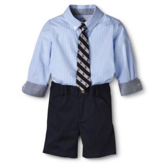 G Cutee Toddler Boys Long Sleeve Checkered Shirt and Short Set w/ Tie   Blue 6