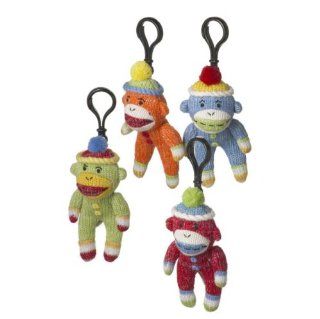 Genuine Monkeez Sock Monkey Bag Clip Set of 4   Sock Monkey Keychain