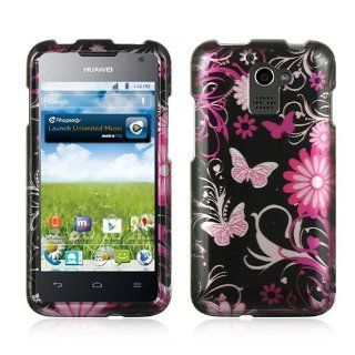 Pink Flowers & Butterflies on Black Hard Case for Huawei Premia 4G M931: Cell Phones & Accessories