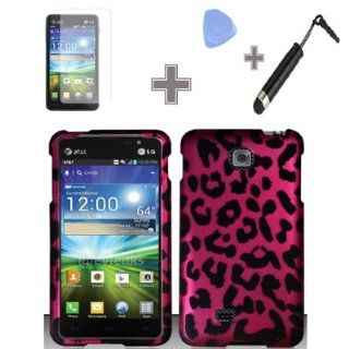 Rubberized Hot Pink Black Leopard Snap on Design Case Hard Case Skin Cover Faceplate with Screen Protector, Case Opener and Stylus Pen for LG Escape P870   AT&T: Cell Phones & Accessories