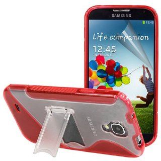 Evecase S Shape TPU Cover Case with Kick Stand and Clear Screen Protector for Samsung Galaxy S IV / S4 GT I9500 (AT&T, Verizon, T Mobile, Sprint)   Red / Clear: Cell Phones & Accessories