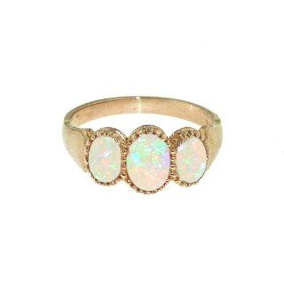 Luxury 9K Rose Gold Ladies Fiery Opal 3 Stone Ring   Finger Sizes 5 to 12 Available: Jewelry