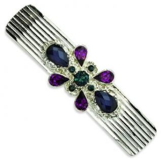 Silver Tone Blue & Dark Purple Crystal Barrette: 1928 Jewelry: Clothing
