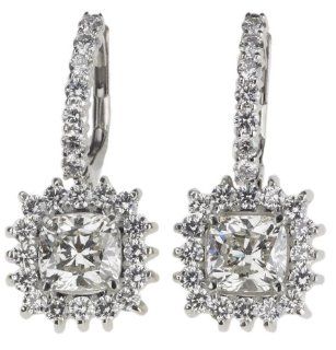 18k White Gold Cushion Cut Diamond Earrings (GIA Certified 2.31 cttw centers, 3.43 cttw, H Color, VS1 VVS2 Clarity): Dangle Earrings: Jewelry