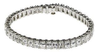 Platinum 4 Prong Emerald Cut Diamond Tennis Bracelet (24.65 cttw, E F Color, VVS1 VVS2 Clarity), 7": Jewelry