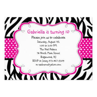 Zebra Stripe & Hot Pink Ribbon Kids Invitation