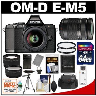 Olympus OM D E M5 Micro 4/3 Digital Camera & 12 50mm Lens (Black/Black) with 40 150mm Lens + 64GB Card + Case + Battery & Charger + Tripod + Lens Set + Filters + Accessory Kit : Point And Shoot Digital Camera Bundles : Camera & Photo