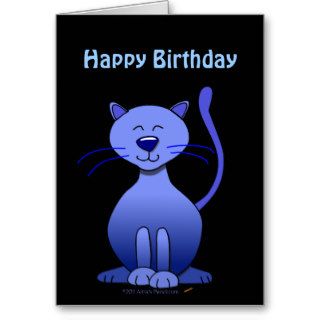 Cute Blue Smiling Cat Happy Birthday Card