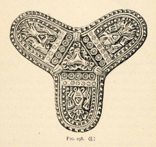1882 Woodcut Viking Period Archaeological Brooch Trefoil Form Symbols Jewelry   Original Woodcut   Woodcuts Prints