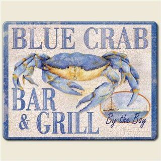 Tempered Glass Blue Crab Bar & Grill Cutting Board: Kitchen & Dining
