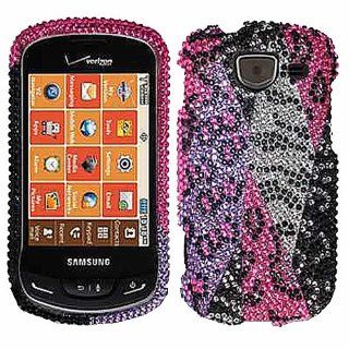 Purple Pink Silver Cheetah Bling Rhinestone Crystal Case Cover Diamond Faceplate For Samsung Brightside U380 w/ Free Pouch Cell Phones & Accessories