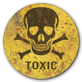 Toxic Warning Tin Metal Steel Sign, Skull Crossbones Symbol, Vintage Rusted Design : 14 inches diameter [AYY032]   Decorative Signs