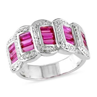 Baguette Lab Created Ruby Buckle Ring in Sterling Silver   Zales