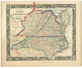 Civil War Map Reprint: County map of Virginia, and North Carolina.   Prints