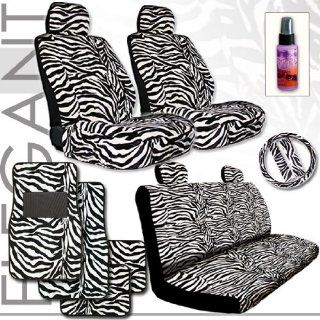 Brand New Yupbizauto Brand Premium Grade Zebra Print Front and Rear Seat Covers Set with Steering Wheel Cover, Seat Belt Covers, a Set of 4 Floor Mats and Travel Size Purple Slice Total 16 Pieces Automotive