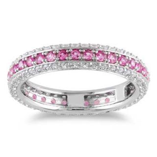 Lab Created Pink and White Sapphire Eternity Band in Sterling Silver