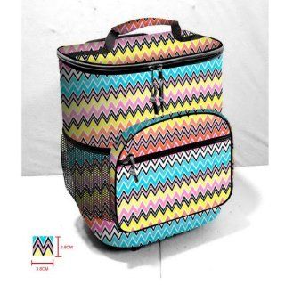 Colorful Zig Zag Print Insulated Rolling Cooler Bag with Telescoping Handle, 16 inch, 21 quart Wheeled Cooler  