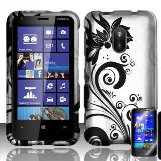 NOKIA LUMIA 620 BLACK SILVER VINE RUBBERIZED COVER SNAP ON HARD CASE + SCREEN PROTECTOR from [ACCESSORY ARENA]: Cell Phones & Accessories