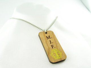 Custom Engraved, Wood, Medical Alert Dog Tag, Yellow ID Necklace: Jewelry