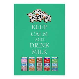 Funny Cows Keep Calm & Drink Milk Art Poster Gift