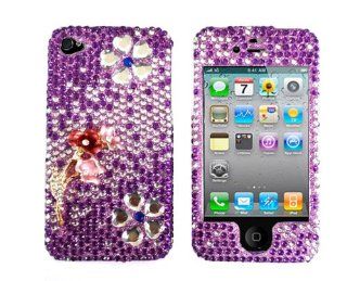 3D FULL DIAMOND CASE FLOWERS PURPLE Faceplate Hard Plastic Protector Snap On Cover Case for iPhone 4 G S 4G 4GS (Verizon/AT&T/Sprint): Cell Phones & Accessories