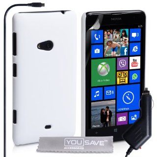 Nokia Lumia 625 Case White Hard Hybrid Cover With Car Charger: Cell Phones & Accessories