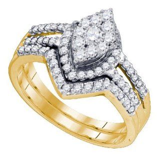 Real Diamond Wedding Engagement Ring 0.74CTW DIAMOND SEVILLE BRIDAL SET 10K Yellow gold: Jewelry