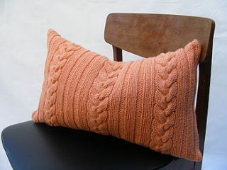 knotted cable cushion handknit in tangerine by s t r i k k handknits