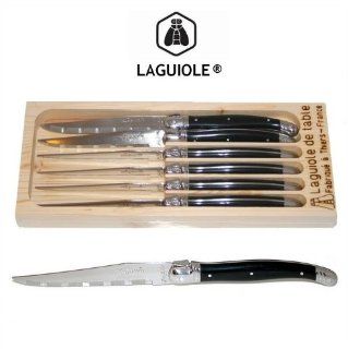 Laguiole Dubost Steak Knives, Black, Set of 6 in Wood Box: Kitchen & Dining