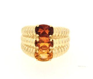 10K Yellow Gold Red, Orange and Yellow Topaz Ring: Jewelry