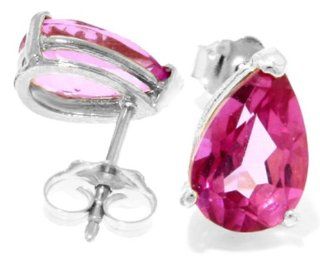 14k White Gold Pink Topaz Stud Earrings Jewelry
