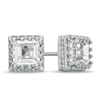 0mm Princess Cut Lab Created White Sapphire Crown Earrings in