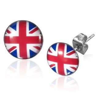 E668 E668 10mm Stainless Steel Flag Of The United Kingdom Circle Stud Earrings: Mission: Jewelry