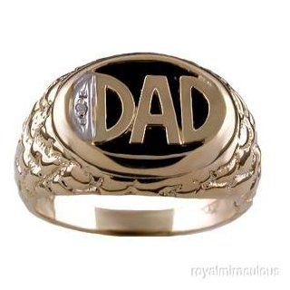Mens Ring Diamond Onyx 14K Yellow Gold Dad Ring: Jewelry