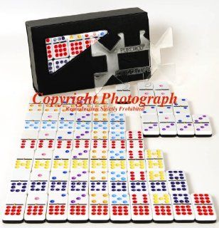 Dominoes Double 9 Color Dots with Brass Spinners: Toys & Games