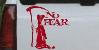 Grim Reaper No Fear Skulls Car Window Wall Laptop Decal Sticker    Red 6in X 5.9in: Automotive