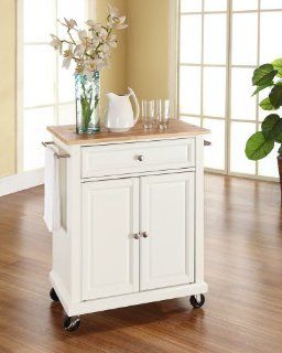 Crosley Furniture Natural Wood Top Portable Kitchen Cart/Island in White Finish: Home & Kitchen