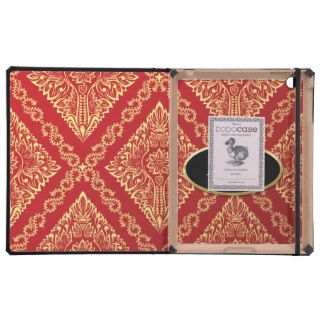 Red & Gold Vintage Floral Wallpaper Monogram iPad Folio Cases